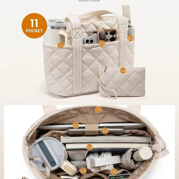 Puffer Tote Bag for Women, Puffy Work Handbag, Travel Shoulder Carry On Bag with
